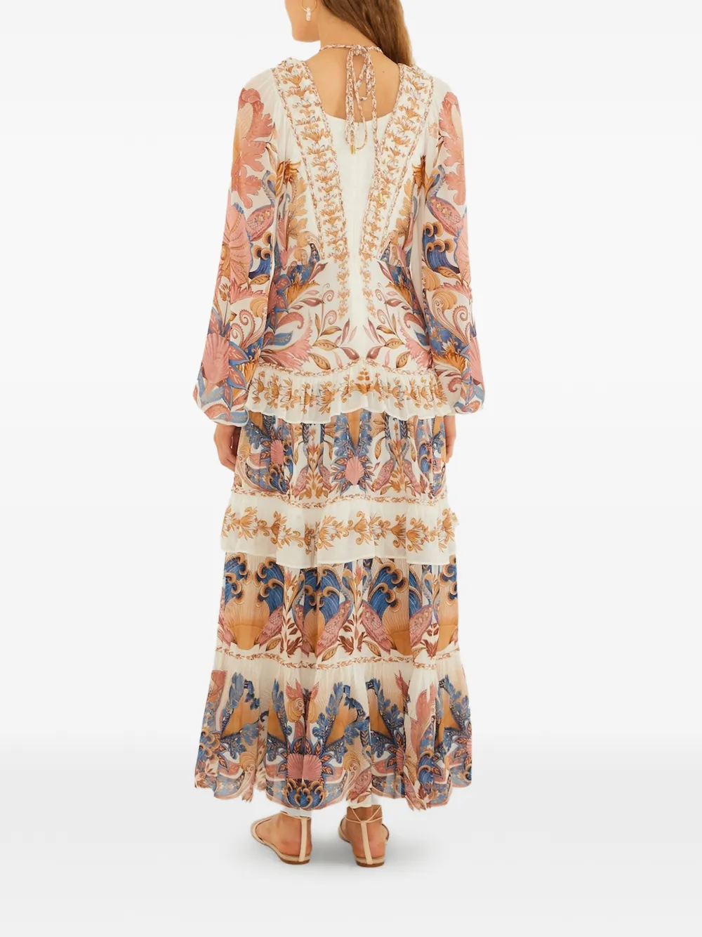  Farm Rio Tiered Ruffled Maxi Dress - Neutrals 