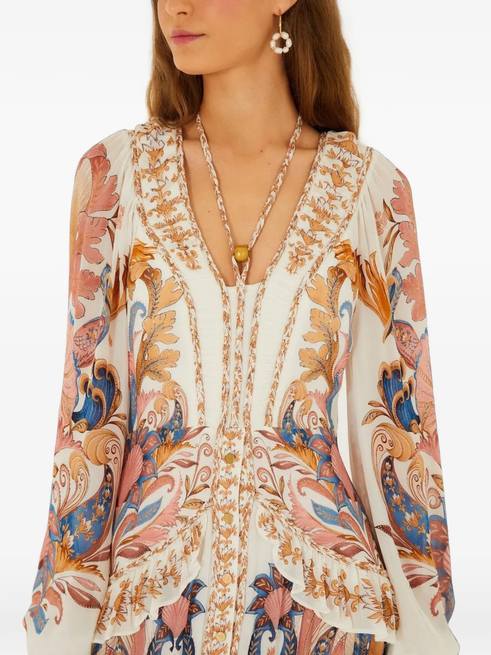 FARM Rio Gelaagde maxi-jurk met ruches Beige