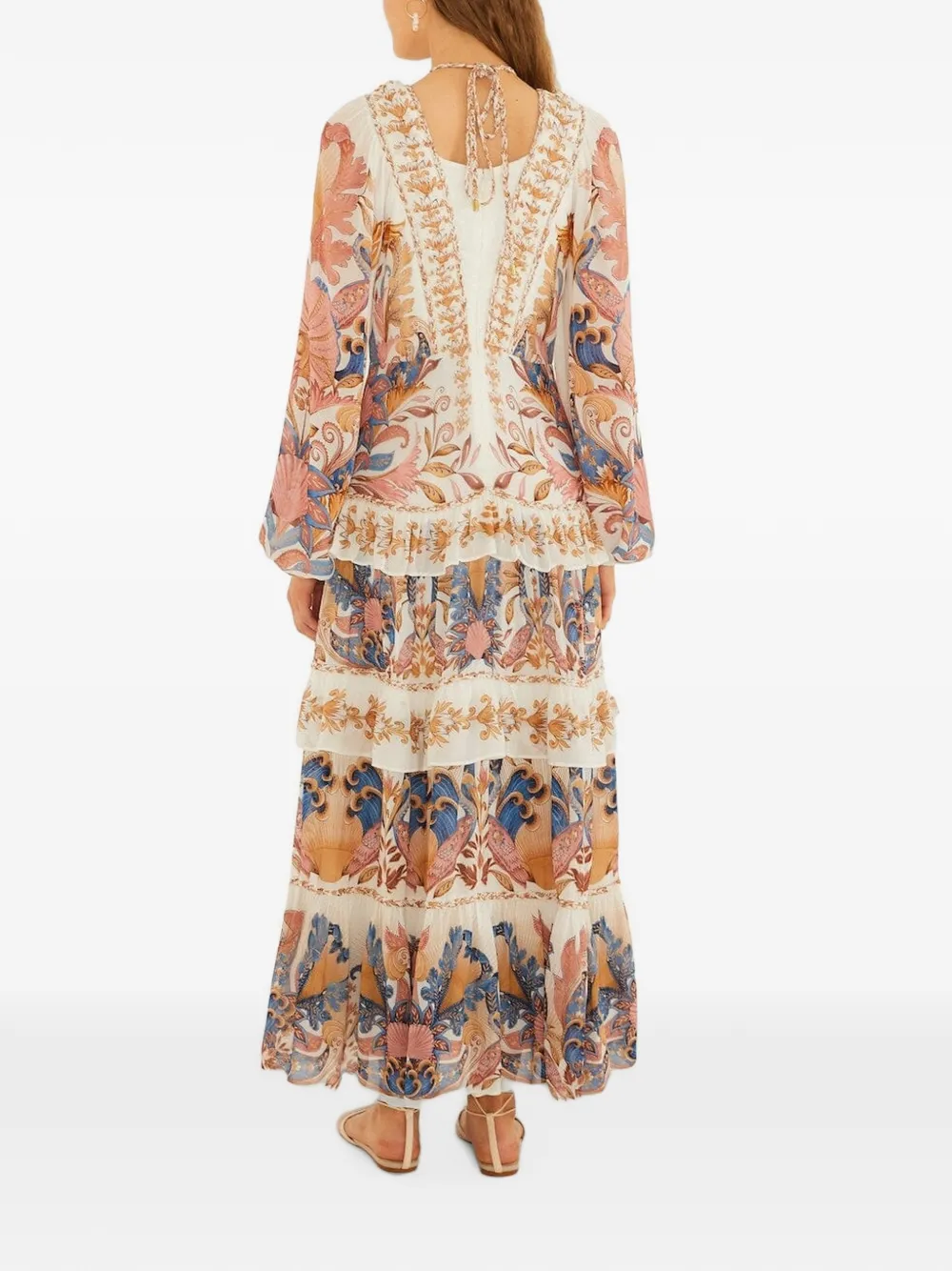 FARM Rio Gelaagde maxi-jurk met ruches Beige