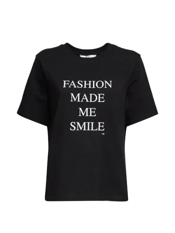 Victoria Beckham Fashion Made Me Smile Cotton T-shirt in Black