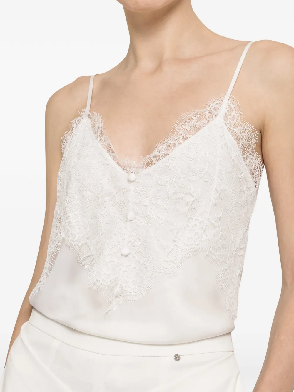 NISSA Viscose top met kanten vlak Wit