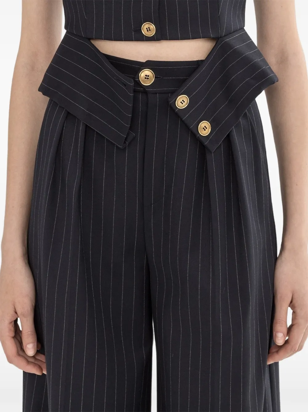  Nissa Pinstripe Button Palazzo Pants - Blue 