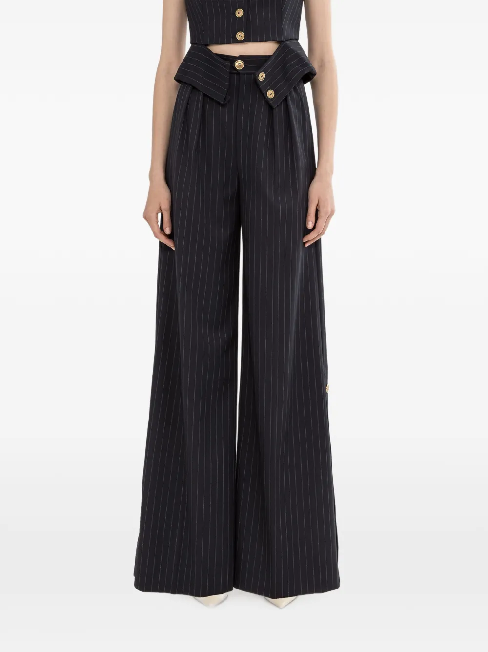 NISSA pinstripe button palazzo pants - Blu