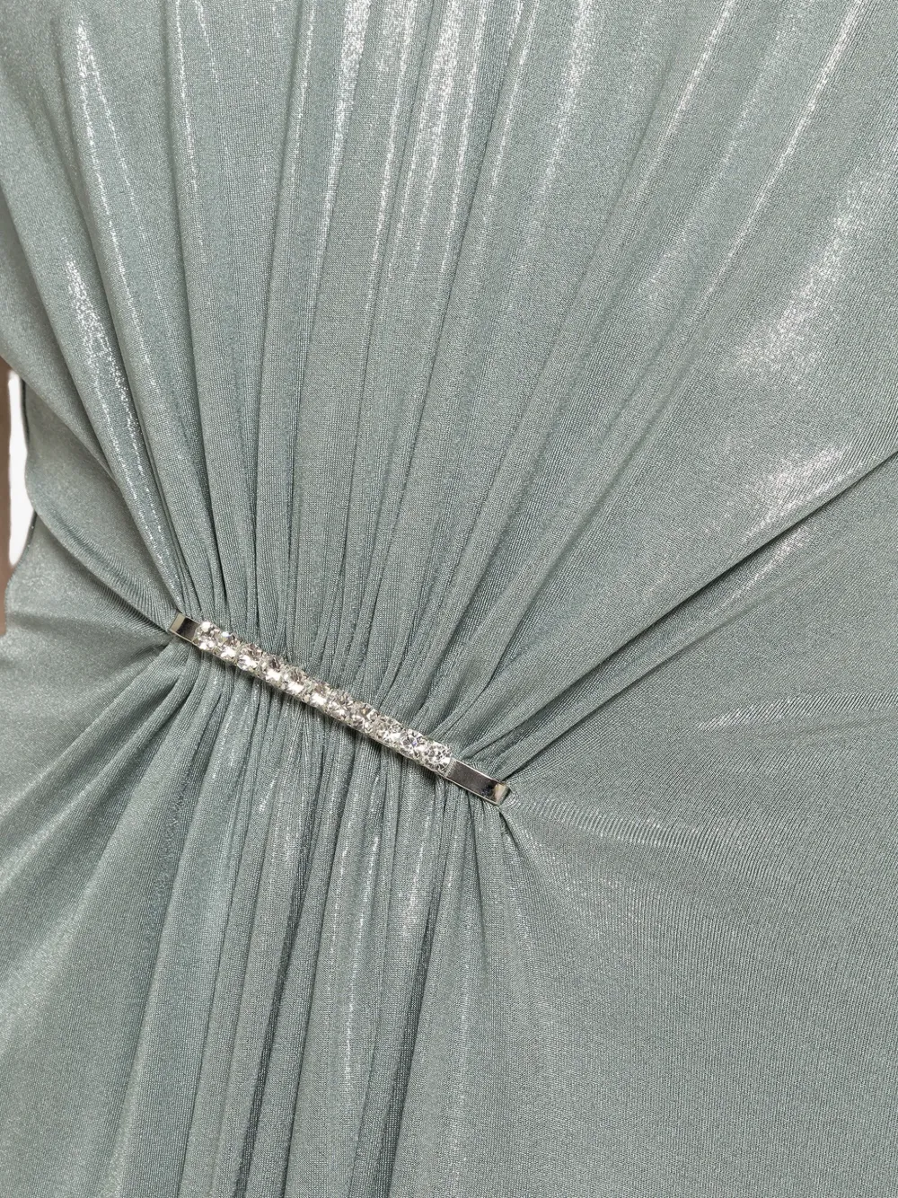 NISSA Metallic stretch-jersey maxi-jurk met ruches Groen
