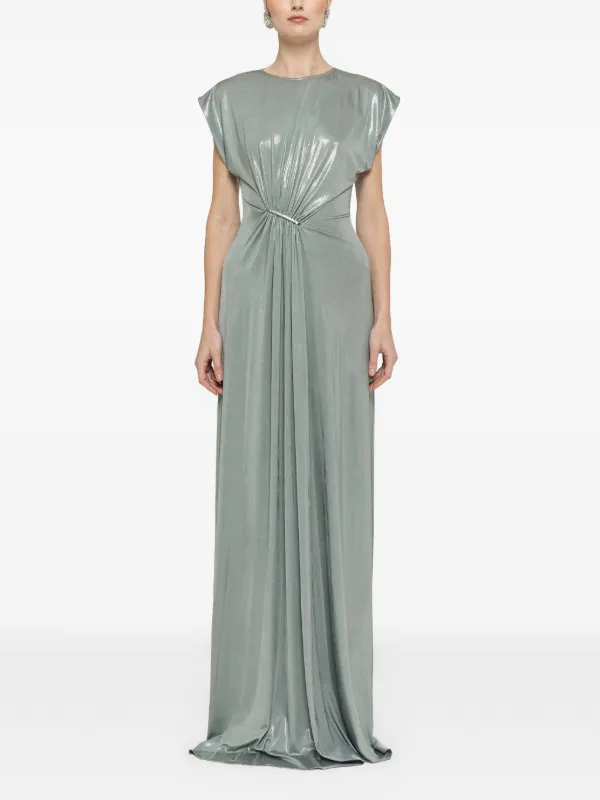 green metallic maxi dress Green Metallic Tie Neck Maxi Dress – self-portrait-US main image 1