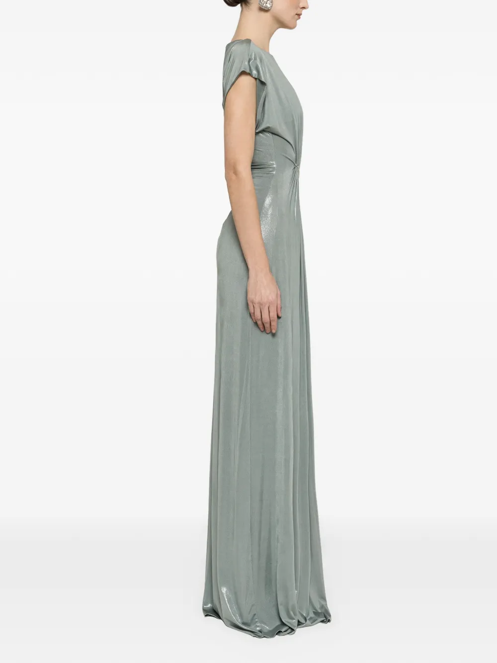  Nissa Ruched Metallic Maxi Dress - Green 