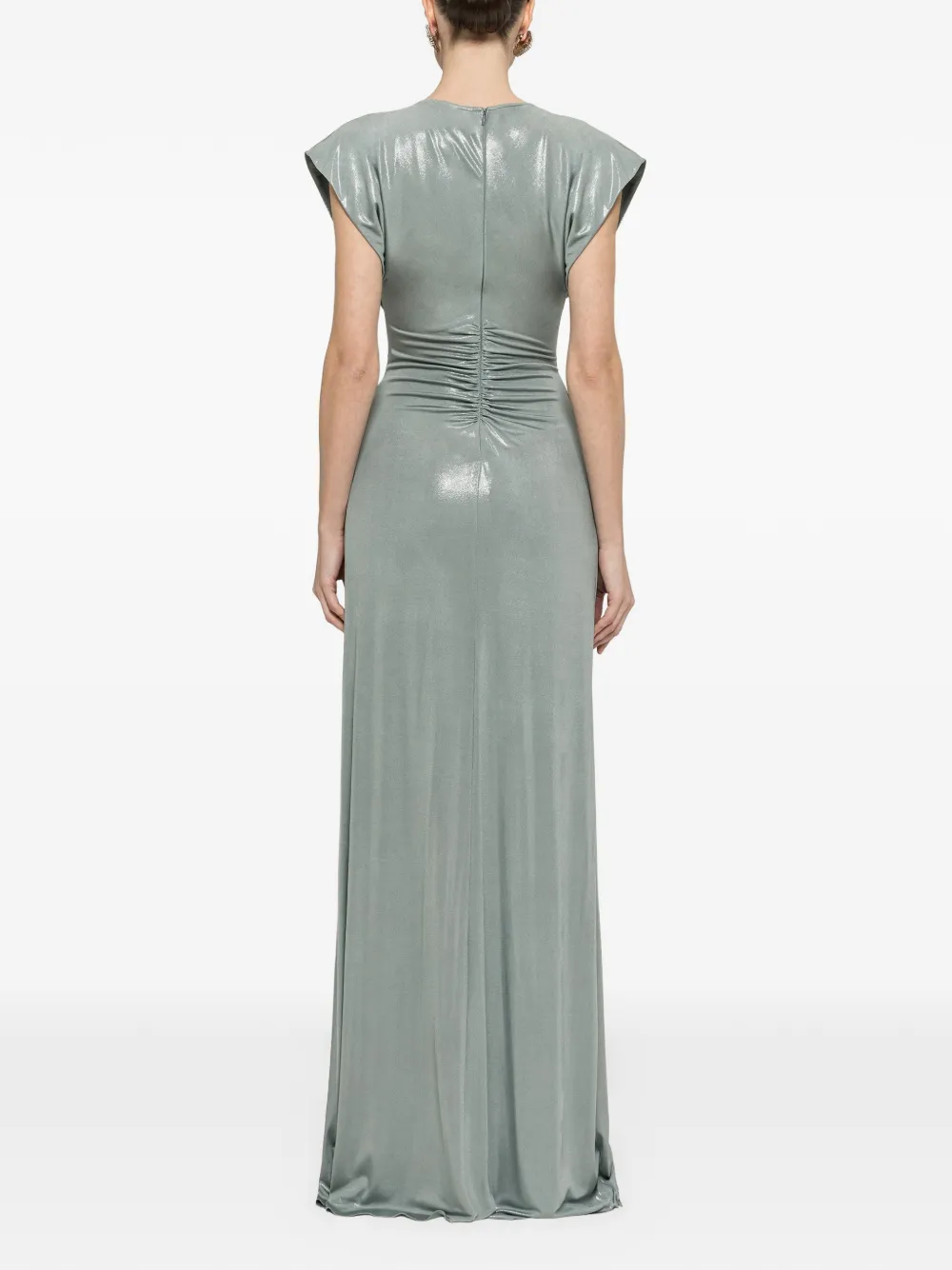  Nissa Ruched Metallic Maxi Dress - Green 