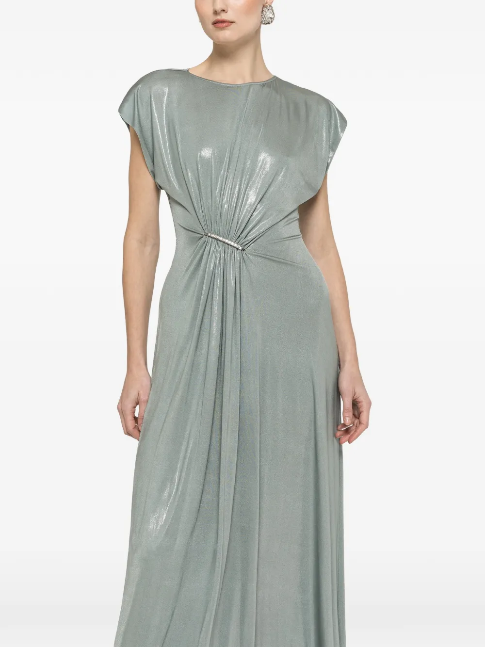 NISSA Metallic stretch-jersey maxi-jurk met ruches Groen