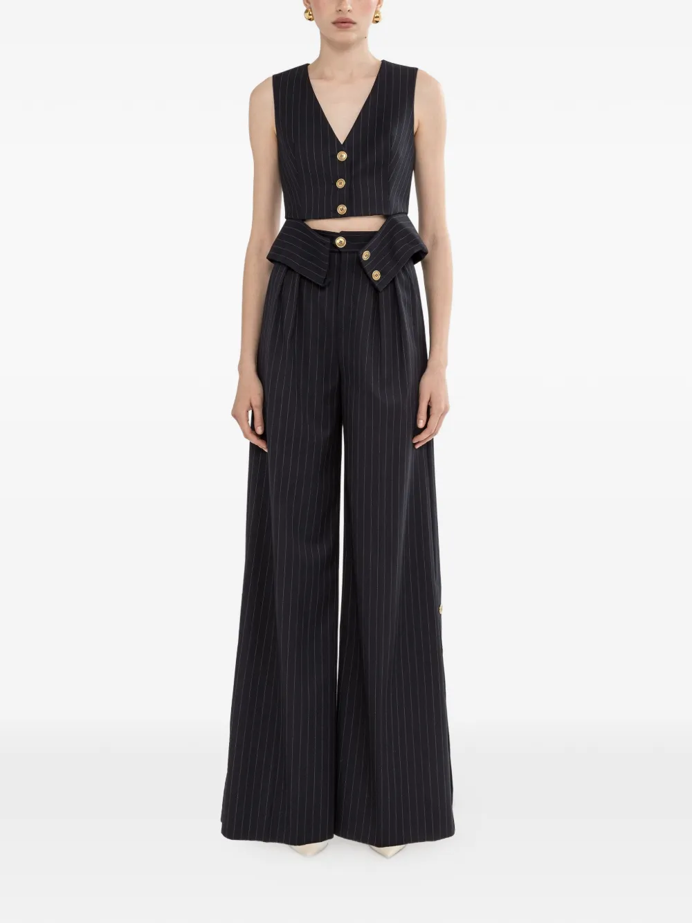  Nissa Single-breasted Pinstripe Waistcoat - Blue 