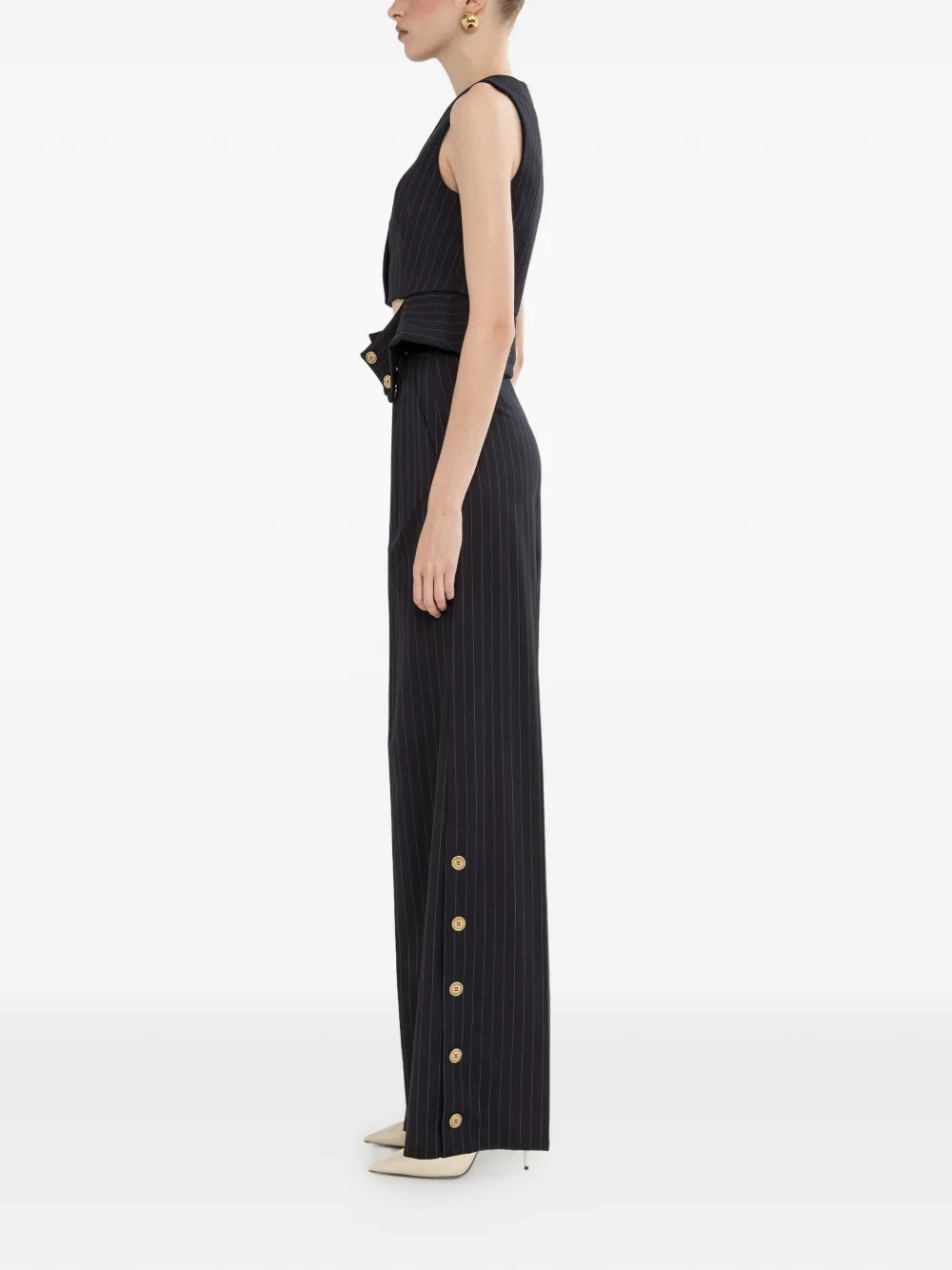  Nissa Single-breasted Pinstripe Waistcoat - Blue 