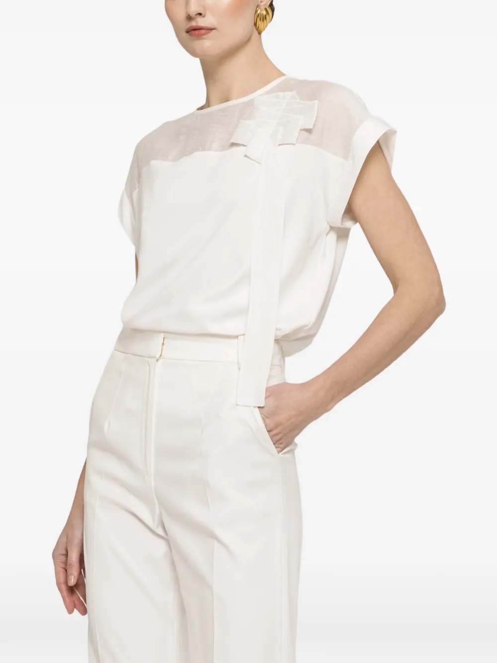 NISSA bow detail blouse - Bianco