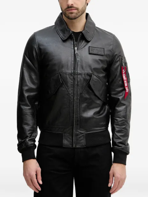 Alpha Industries logo-patch leather jacket