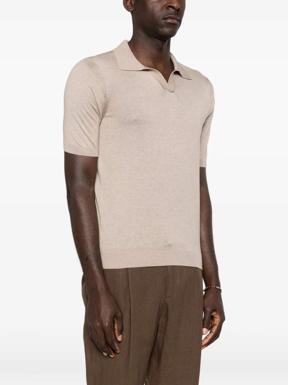  Barba Collared Short-sleeve Sweater - Neutrals 