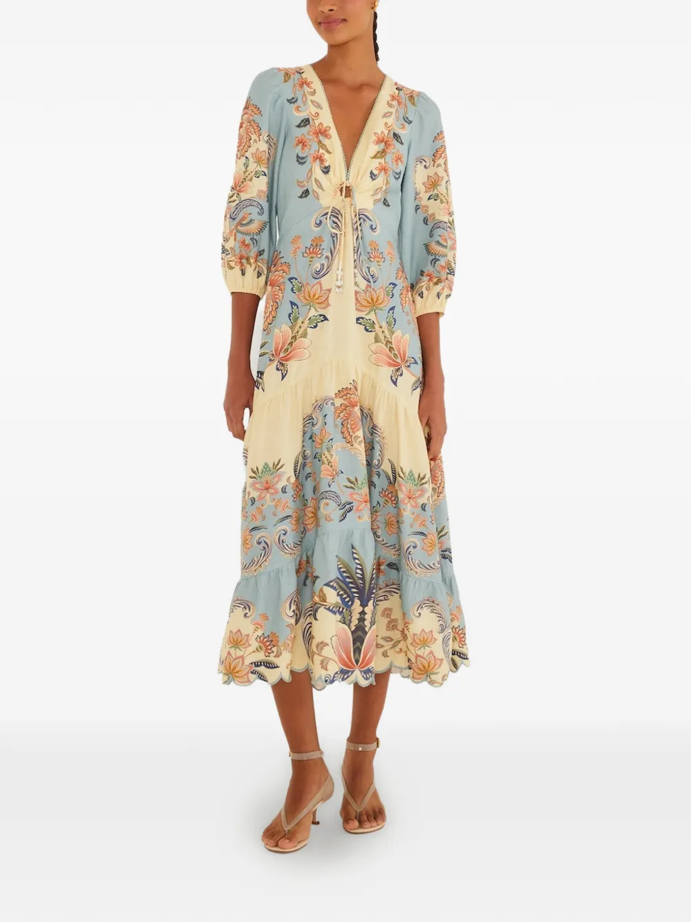 FARM Rio V-neck floral midi dress - Blu