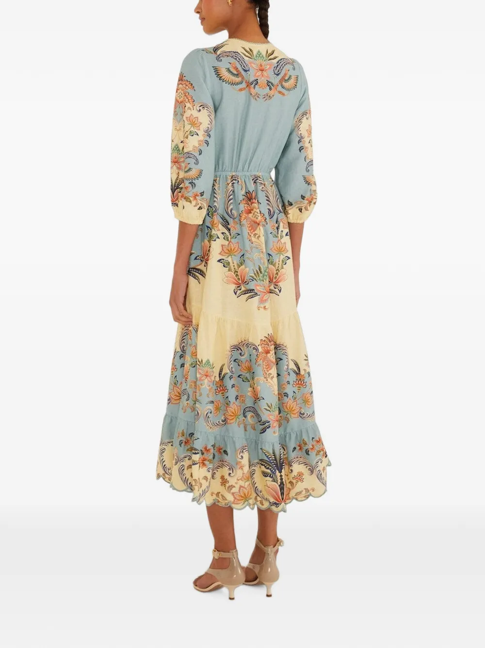 FARM Rio Midi-jurk met V-hals en bloemenprint Blauw