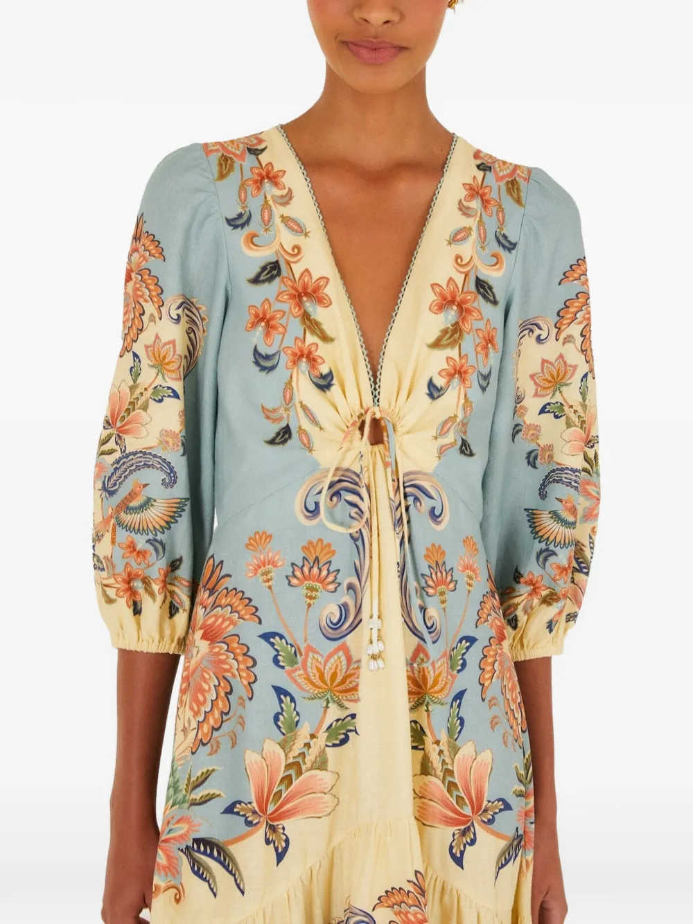 FARM Rio V-neck floral midi dress - Blu