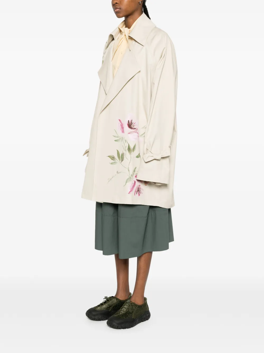 Bye Floral-print Tie-cuff Coat - Neutrals 
