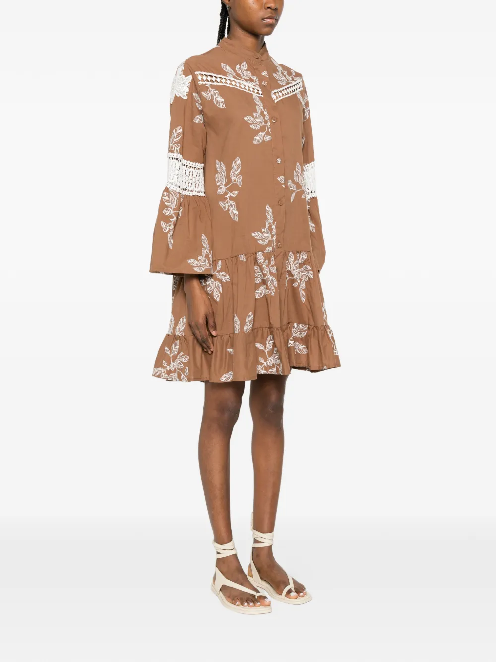  Bye Button-fastening Lace-detail Midi Dress - Brown 