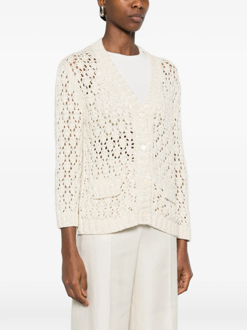  Fabiana Filippi Openwork Patch-pocket Cardigan - Neutrals 