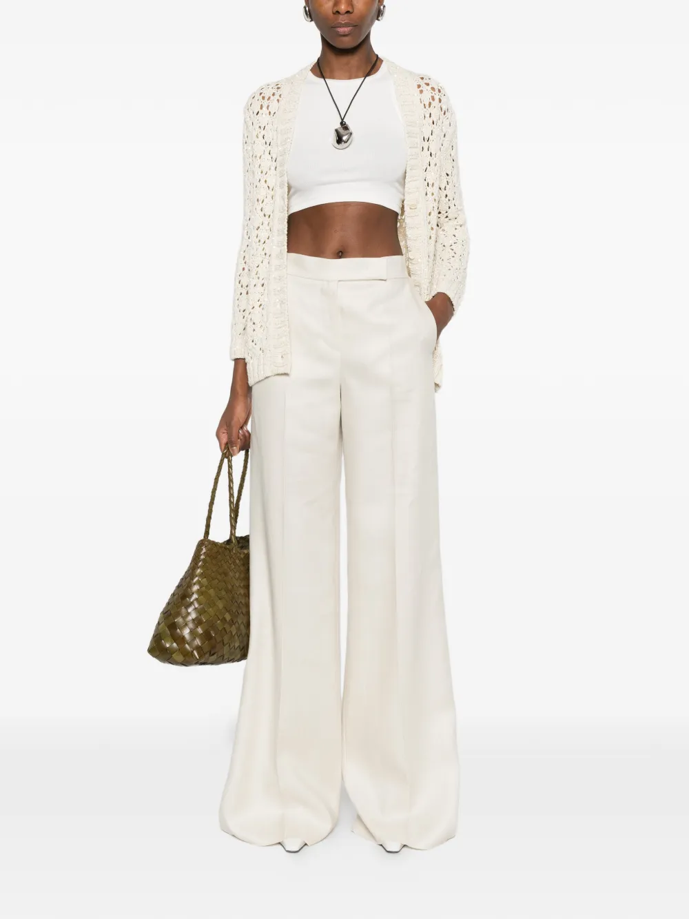  Fabiana Filippi Openwork Patch-pocket Cardigan - Neutrals 