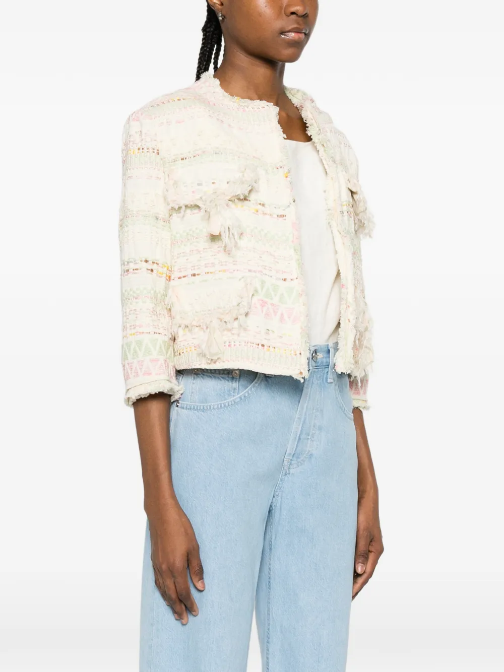  Bye Fringed Patterned Jacket - Neutrals 