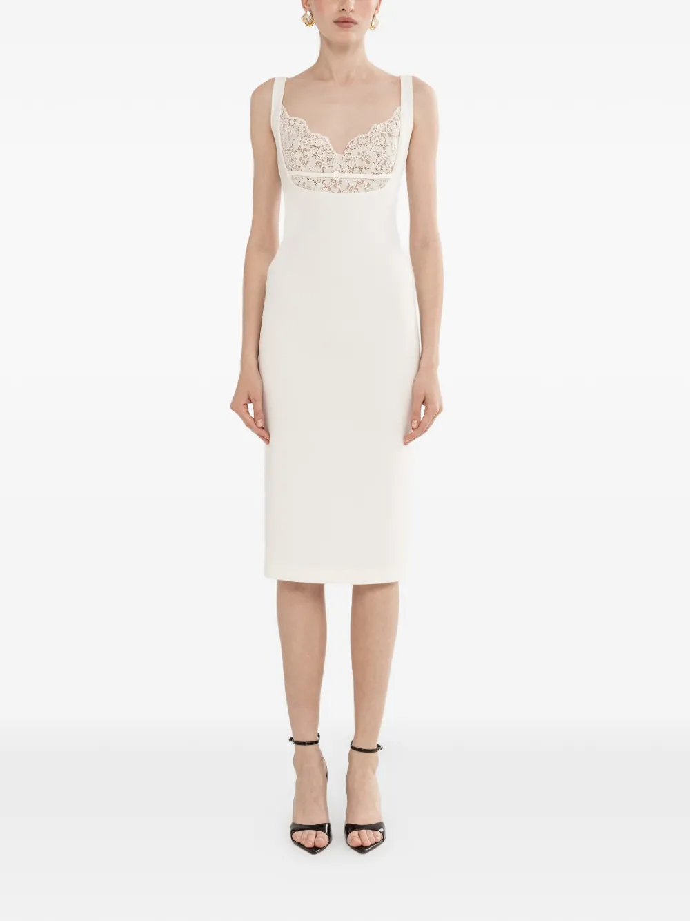 NISSA lace detail midi dress - Bianco