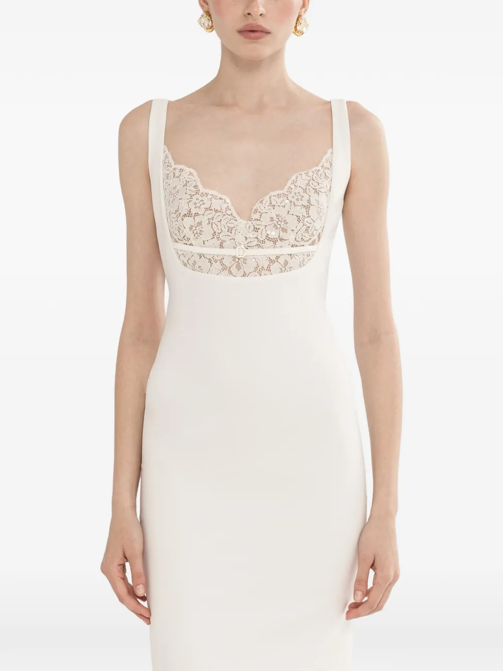 NISSA Crêpe midi-jurk met kanten detail Wit