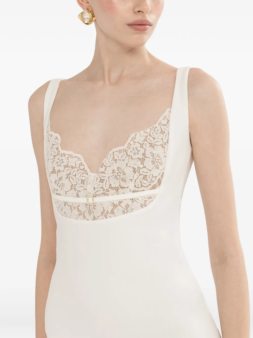 NISSA Crêpe midi-jurk met kanten detail Wit