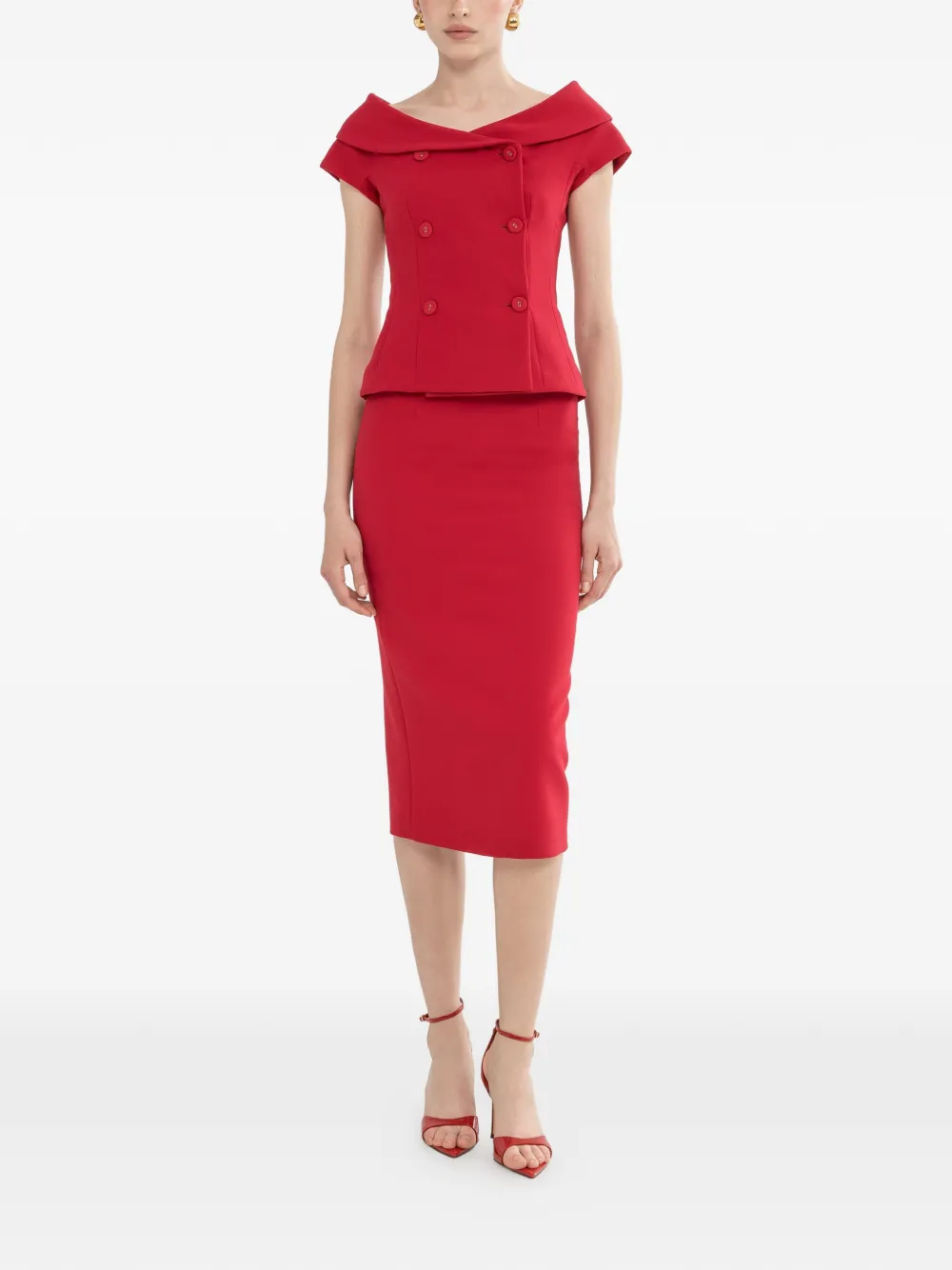  Nissa Off-shoulder Fitted Blazer - Red 