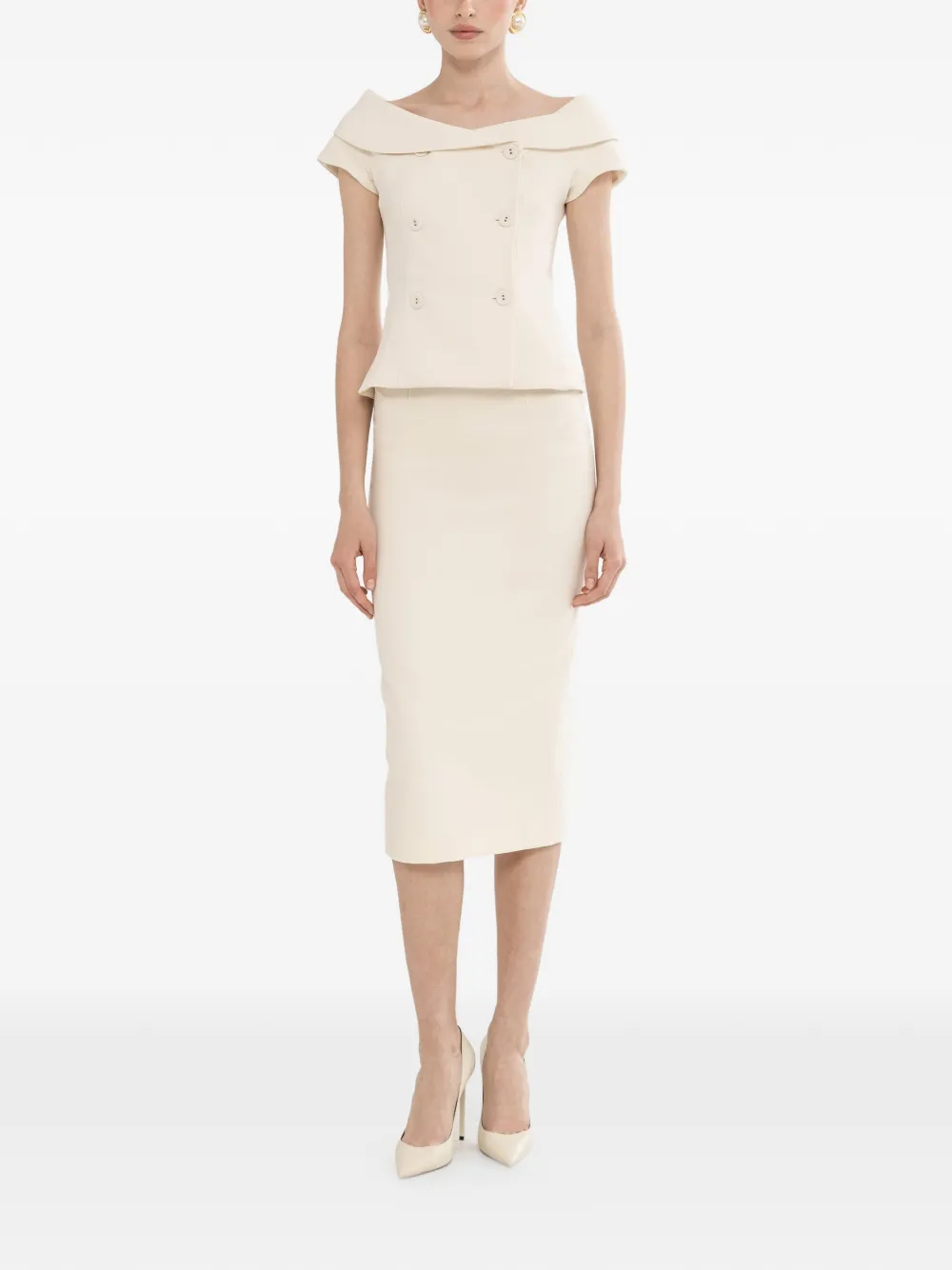  Nissa Off-shoulder Fitted Blazer - Neutrals 