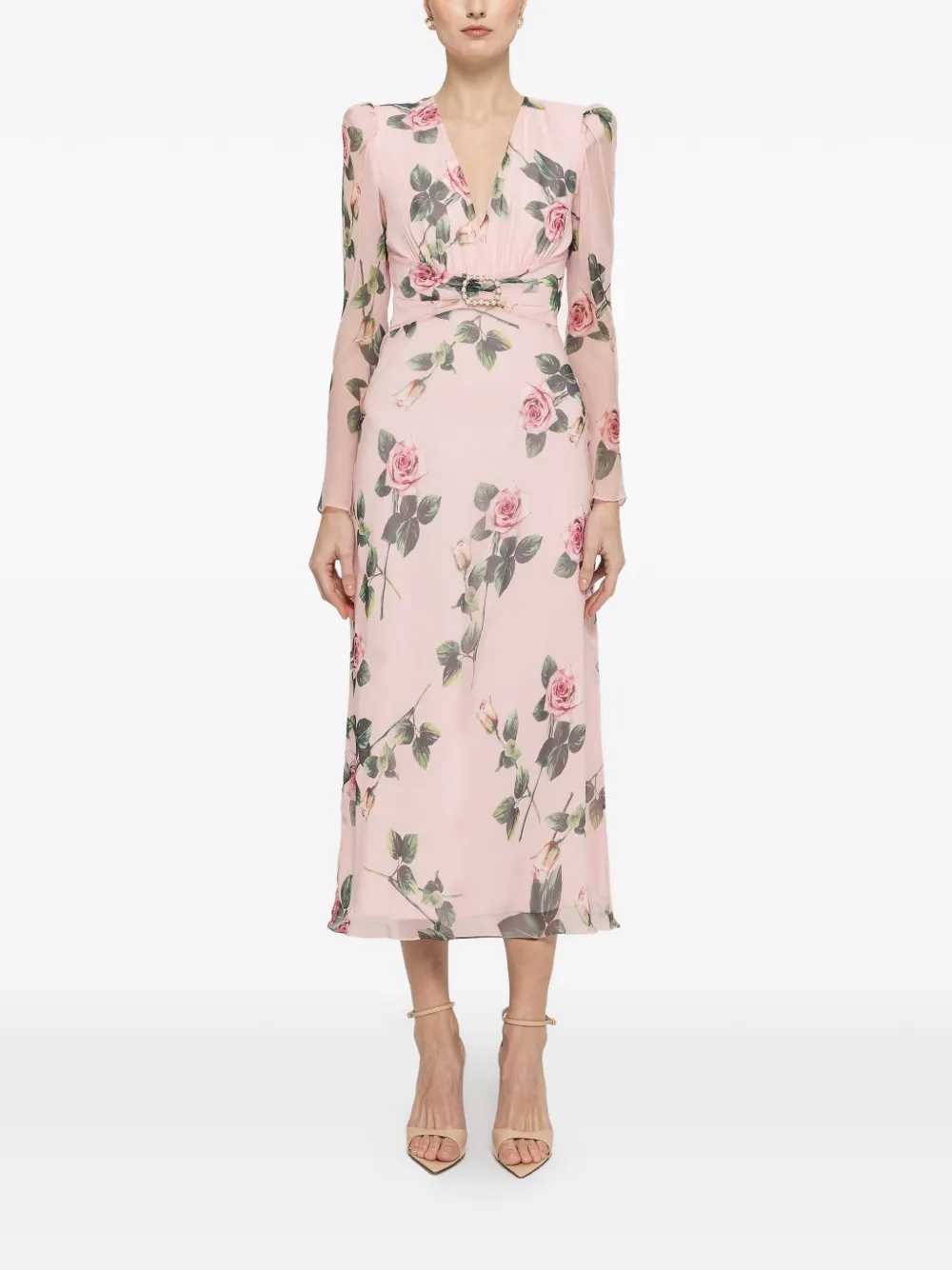 NISSA floral-print pearl midi dress - Rosa