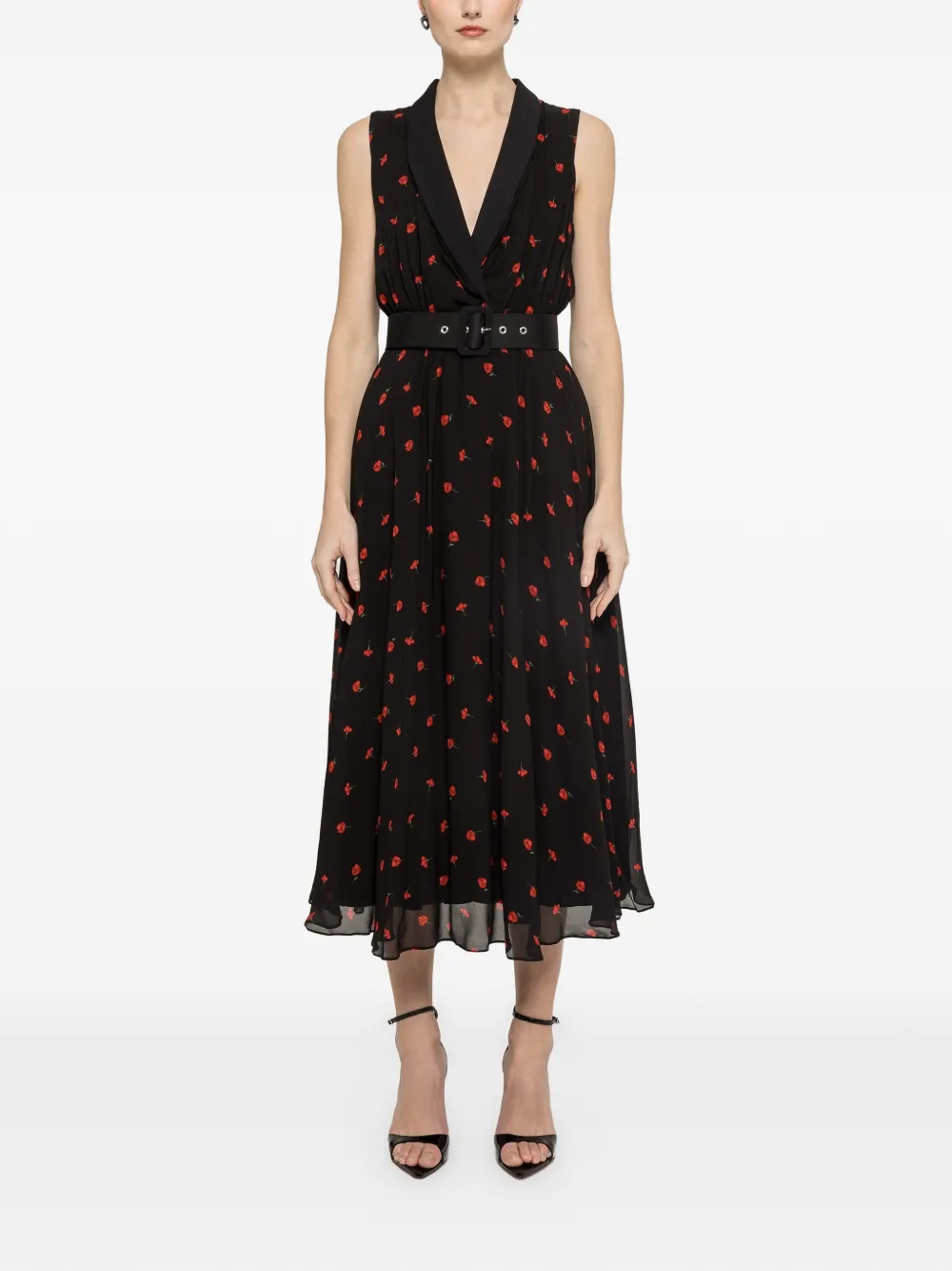 NISSA belted floral midi dress - Nero