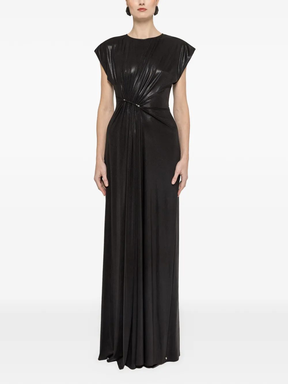 NISSA metallic ruched maxi dress - Nero