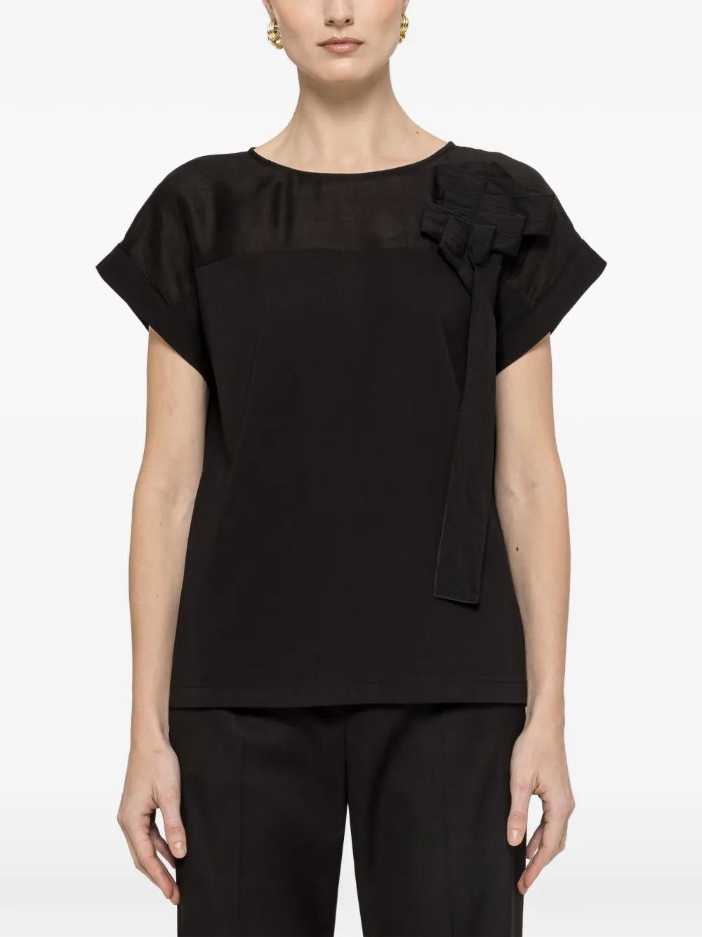 NISSA bow detail blouse - Nero