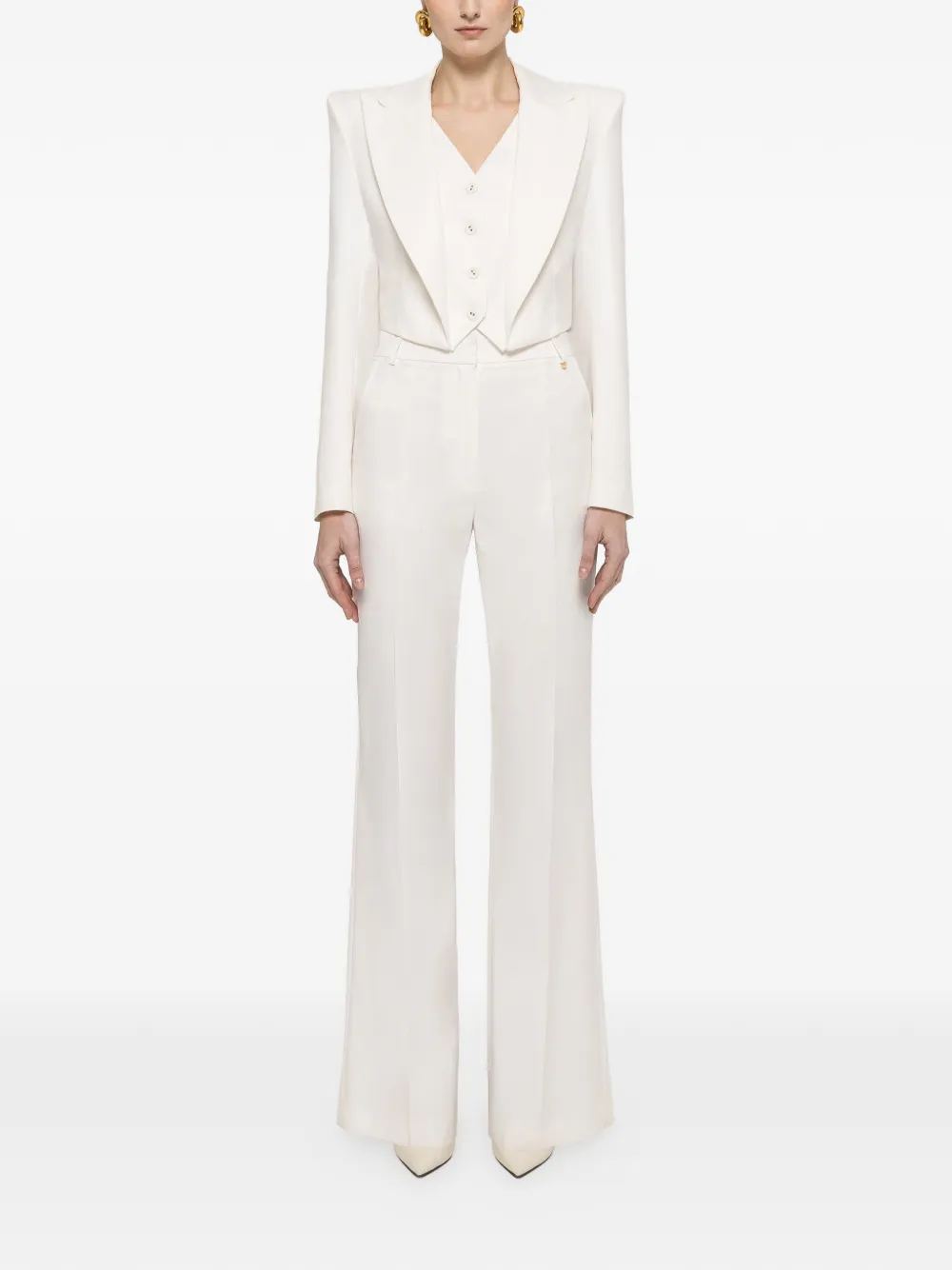  Nissa Button Cropped Blazer - White 