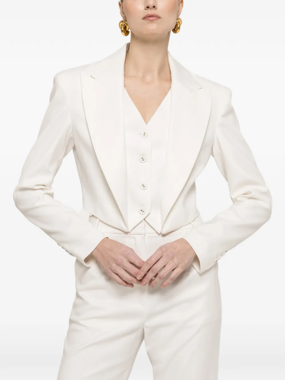 NISSA button cropped blazer - White