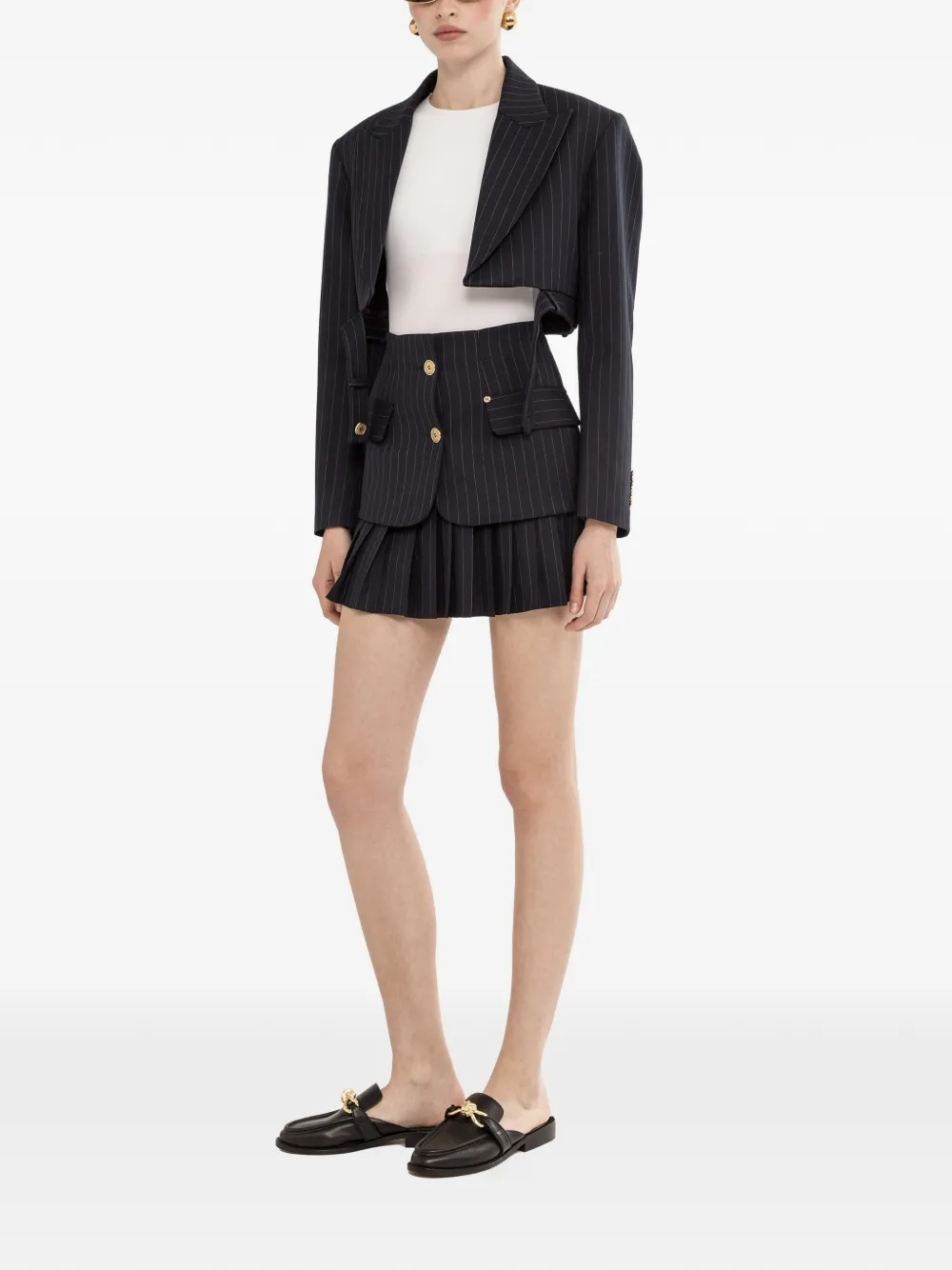  Nissa Pinstripe Cropped Blazer - Blue 