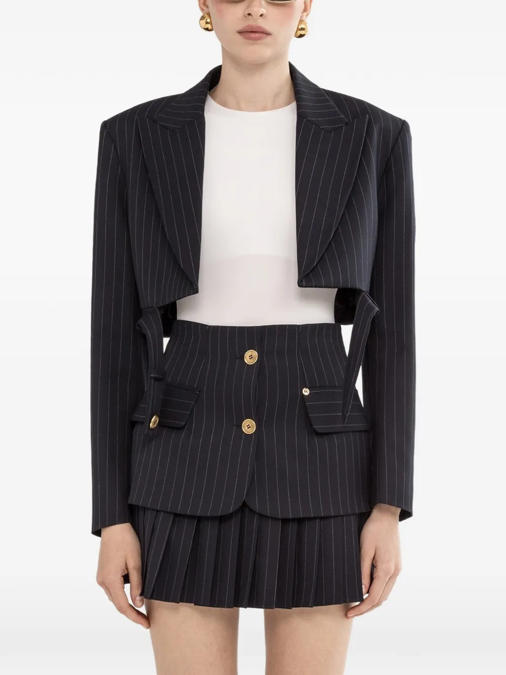NISSA pinstripe cropped blazer - Blu