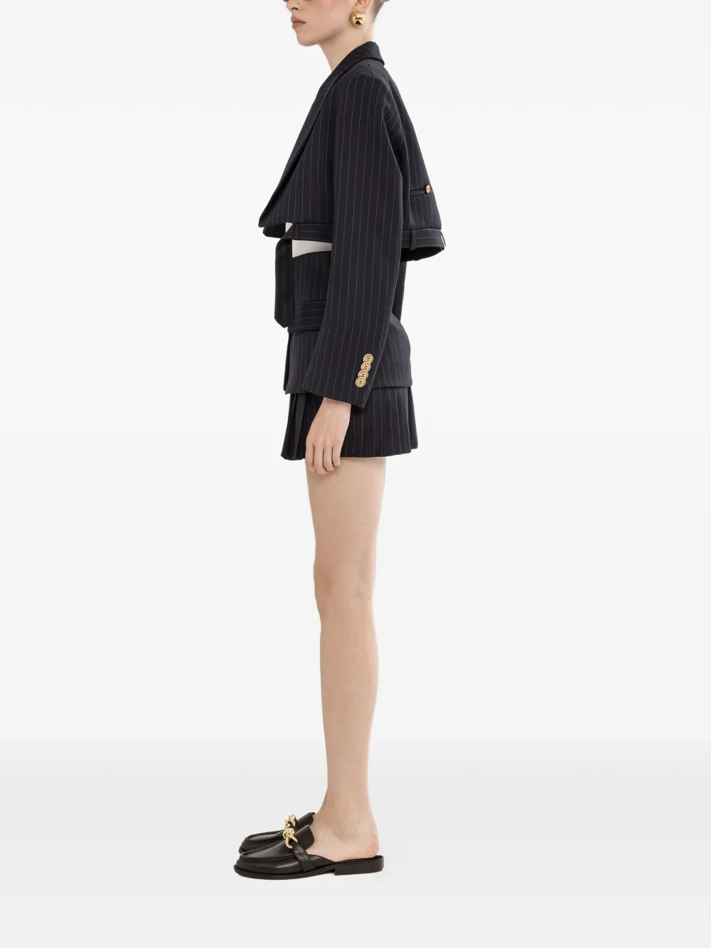  Nissa Pinstripe Cropped Blazer - Blue 