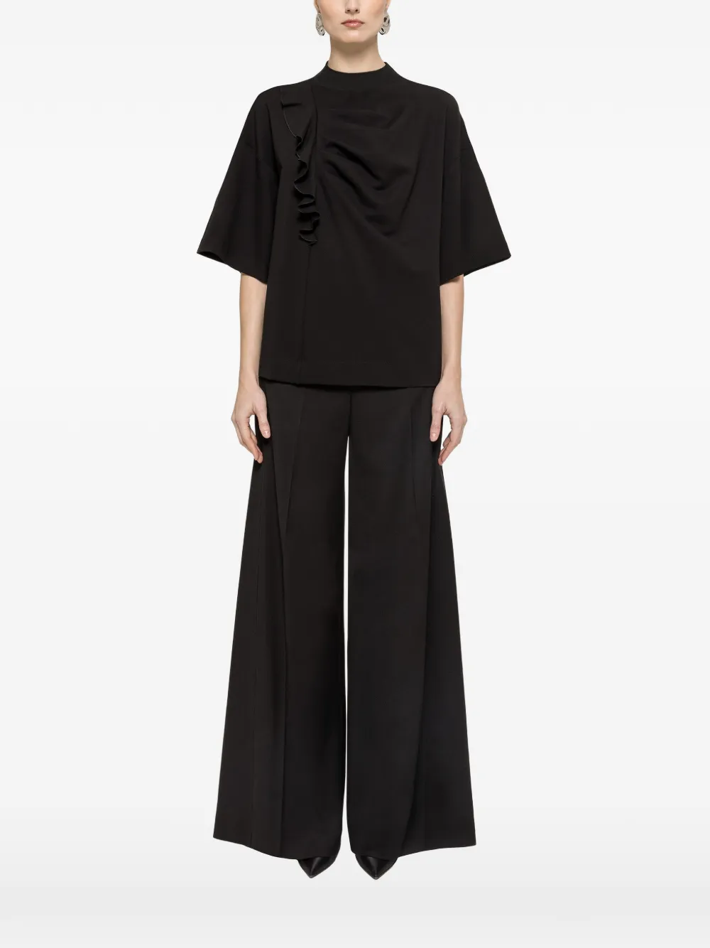 NISSA ruffled oversized top - Nero