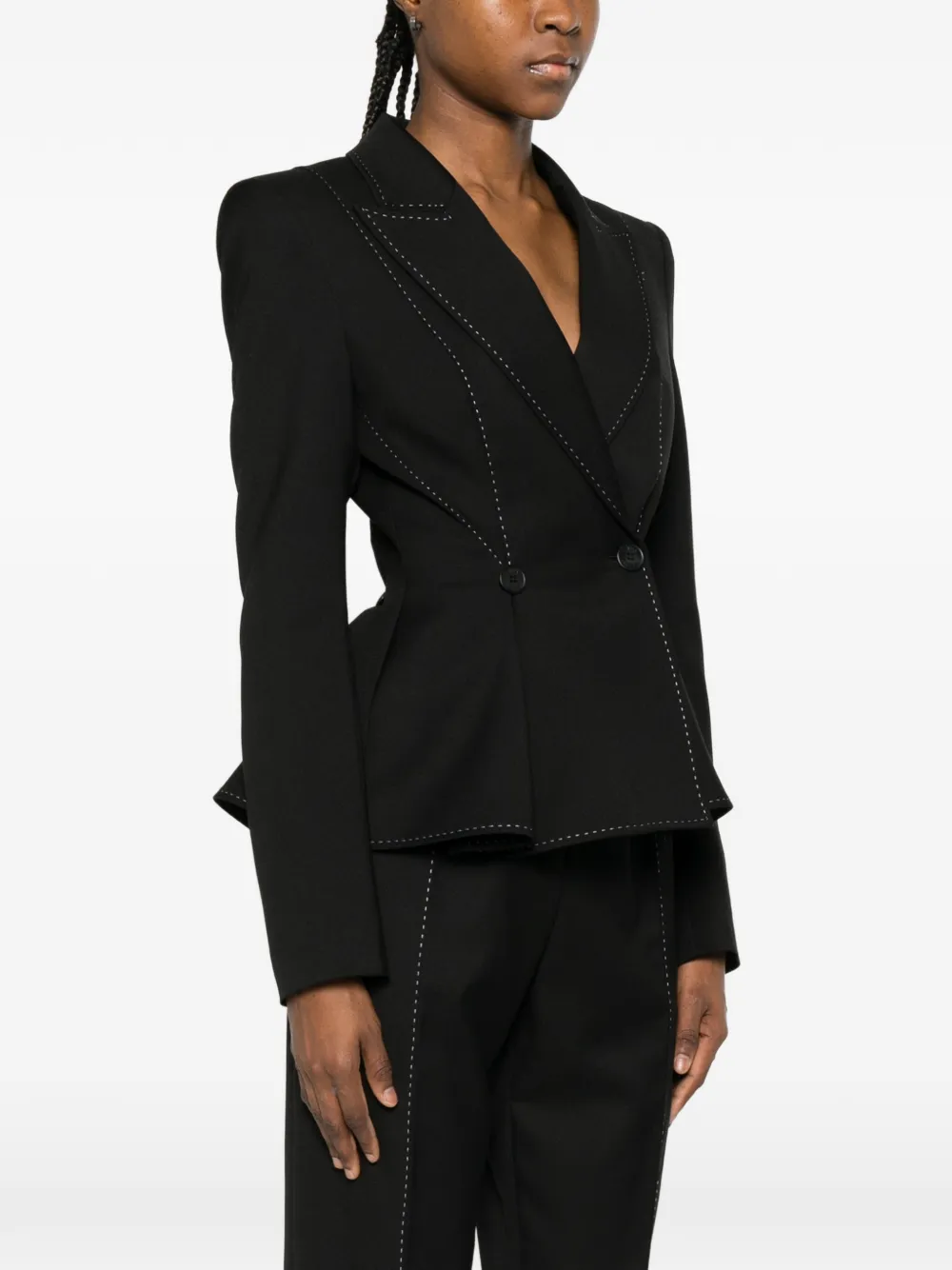  Nissa Topstitching Buttoned Jacket - Black 