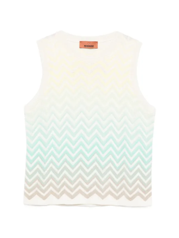 Missoni Chevron Dégradé Cotton and Viscose Sleeveless Top in Neutrals