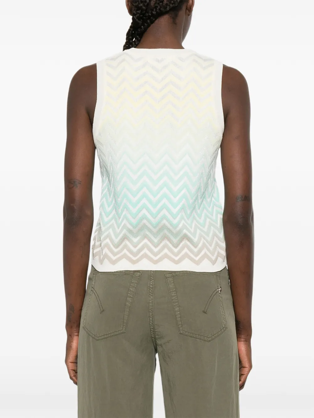 Missoni Mouwloze top met chevron-streep van katoenen viscose Beige