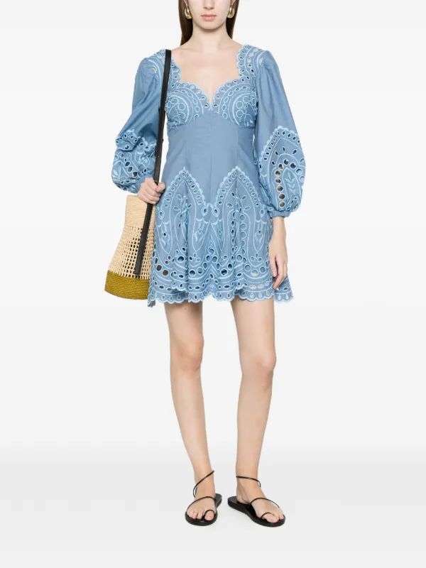 charo ruiz blue mini dress Bali Broderie Mini Dress