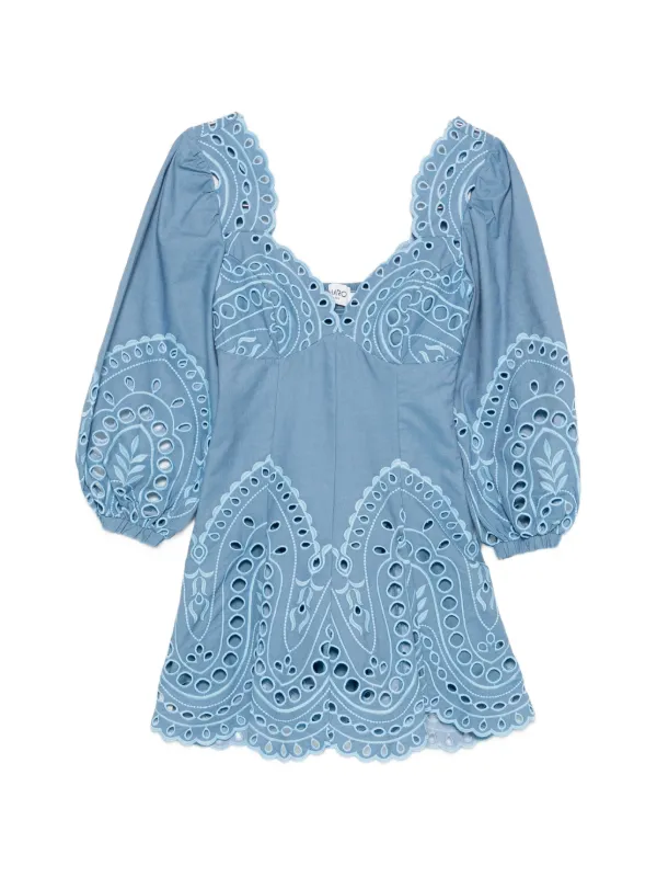 charo ruiz blue mini dress Charo Ruiz Ibiza Leora Blue & White Embroidered Ruffle Mini Skirt
