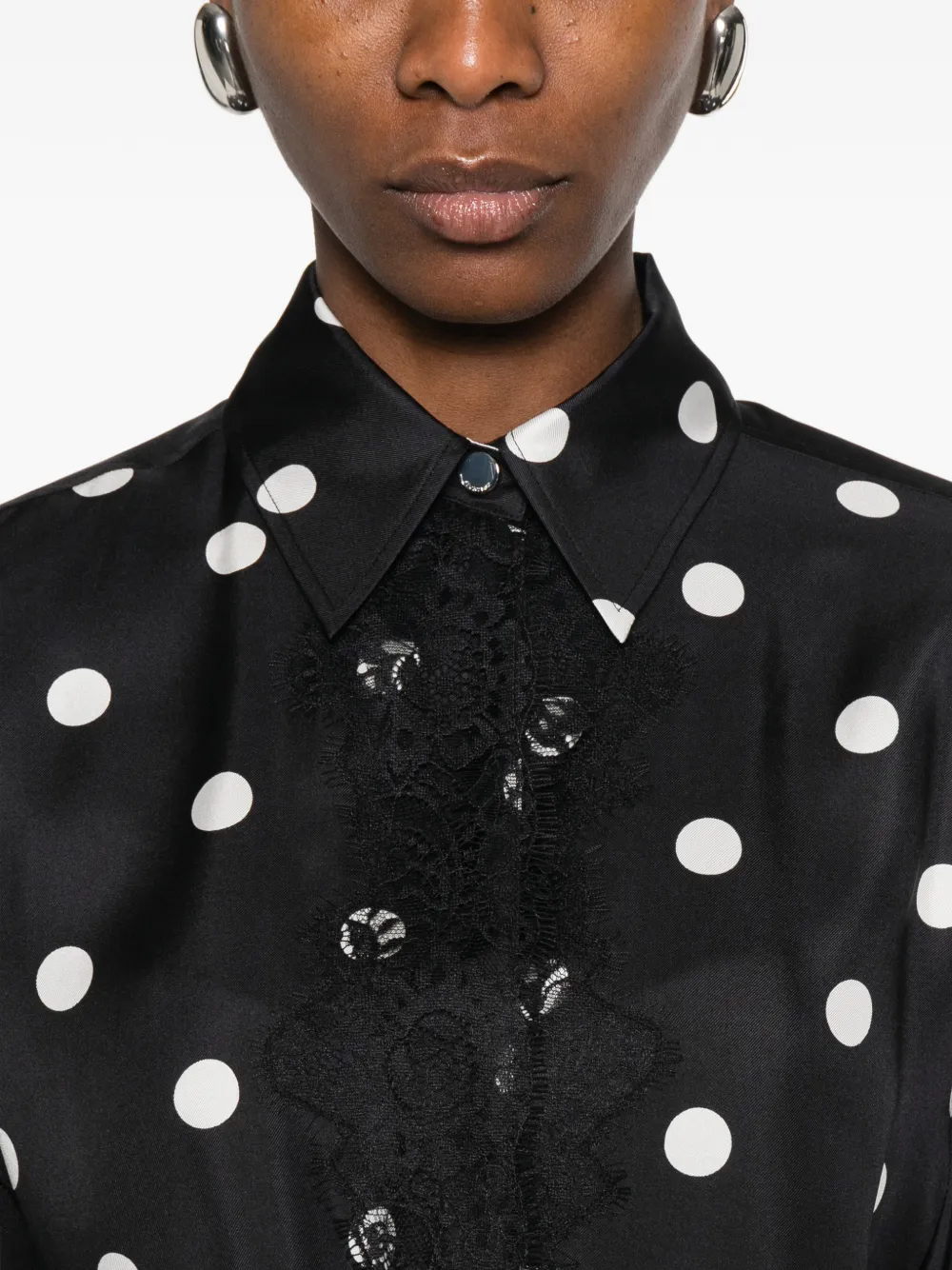 Sportmax Jurk met stippen en kant Zwart
