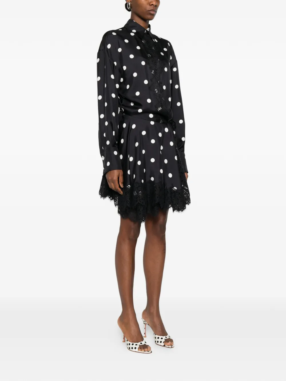 Sportmax Jurk met stippen en kant Zwart