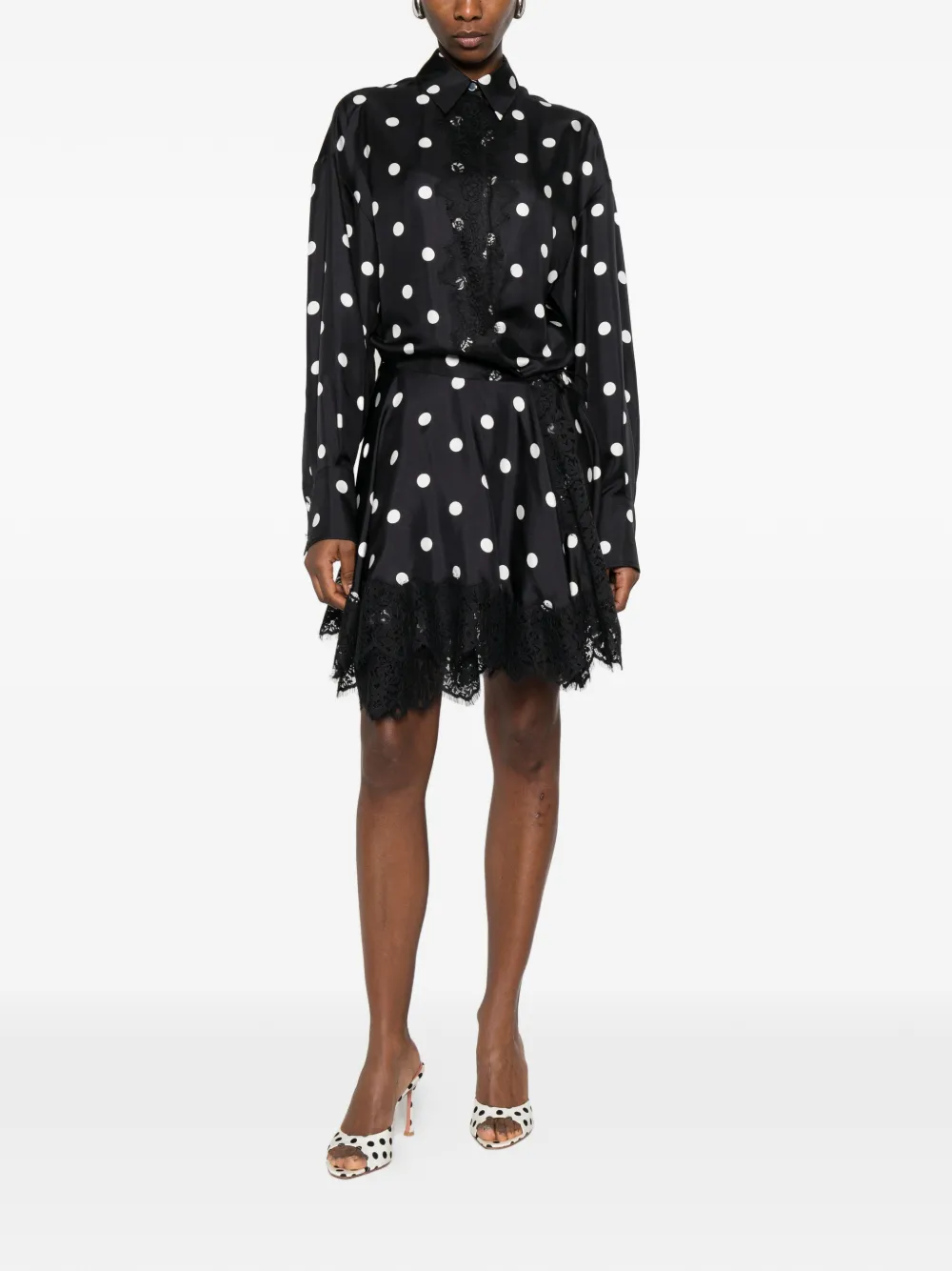 Sportmax Jurk met stippen en kant Zwart