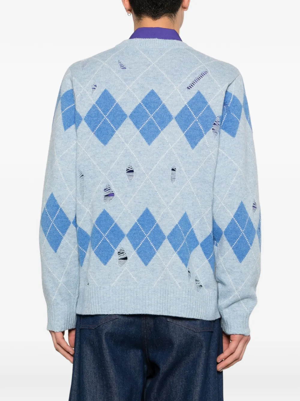 Argyle-Pattern Distressed Sweater