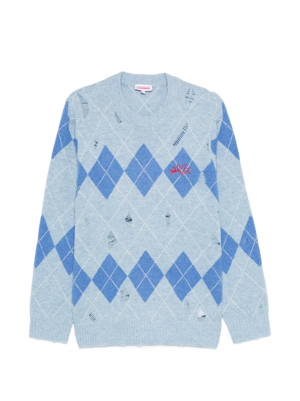 Charles Jeffrey Loverboy argyle-pattern distressed sweater - Blu